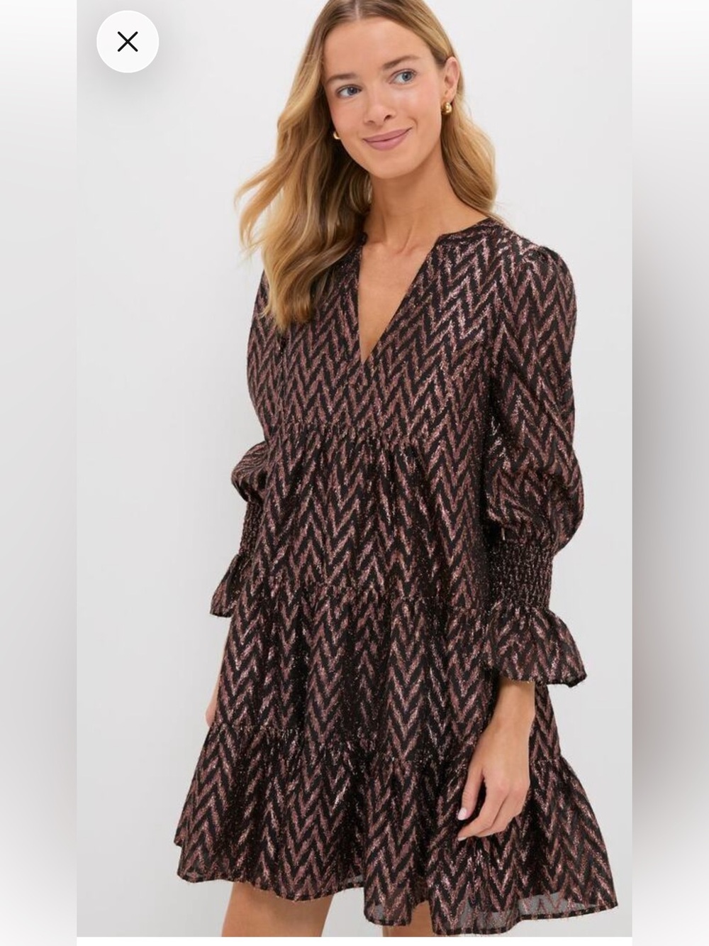 Pomander Place Tuckernuck Metallic Ikat Kenzo Dress in Black and Copper,M